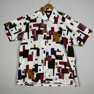 Vtg 90s Maux & Hoffman Button Up Mens XXL Geometric Short Sleeve Made in USA